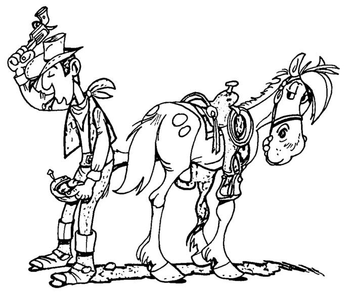 cowboy Lucky Luke ja hevonen värityskirja tulostaa