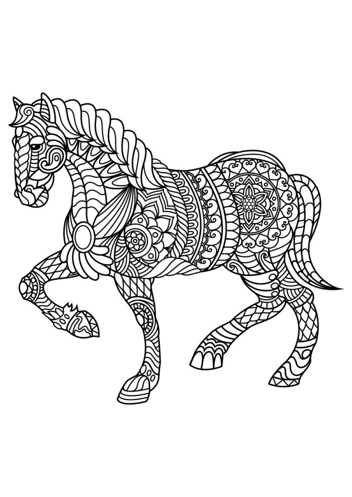 felnőtt ló zentangle színező könyv nyomtatható