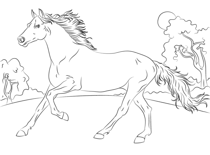 horse on the run 印刷用塗り絵
