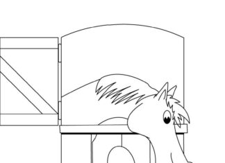 cavalo no livro de colorir do estábulo para imprimir