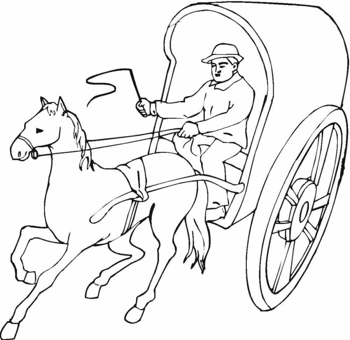 Kôň a vozík na vyfarbovanie k vytlačeniu