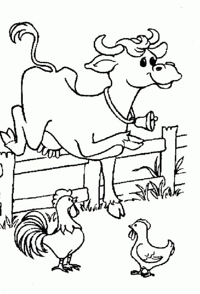 krowa i kurczak z kurą kolorowanka do drukowania