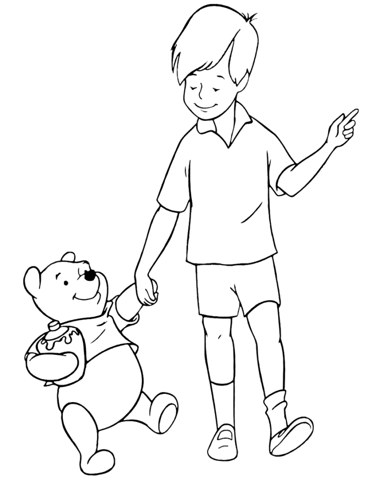 Livre de coloriage de Christopher et Winnie l’ourson avec miel pour