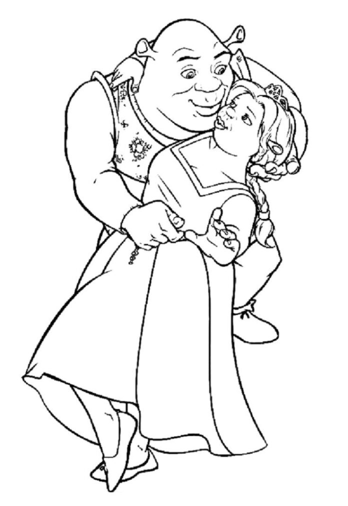 Fiona hercegnő és Shrek nyomtatható kifestőkönyv