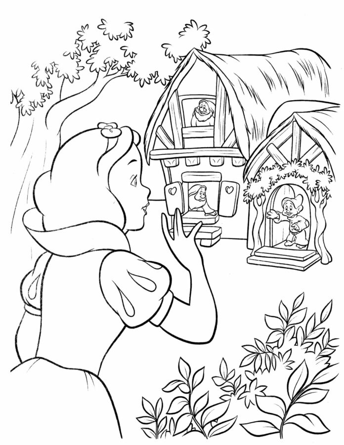 Snow White and the House of the Dwarfs coloring book to print