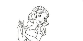Snow White in a dress coloring book to print