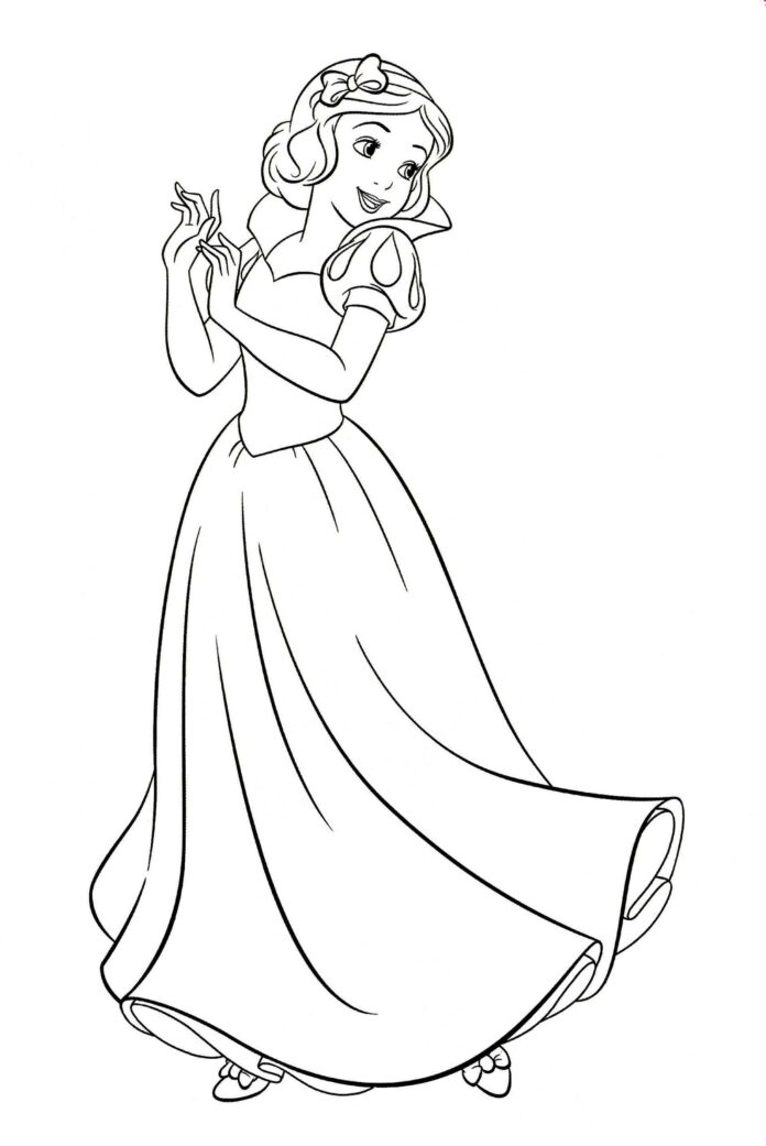Snow White in a dress coloring book to print