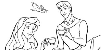 prince et princesse endormie lors d'un pique-nique - livre de coloriage à imprimer