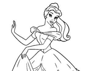 Prinzessin Bella in einem Kleid Malbuch zum Ausdrucken