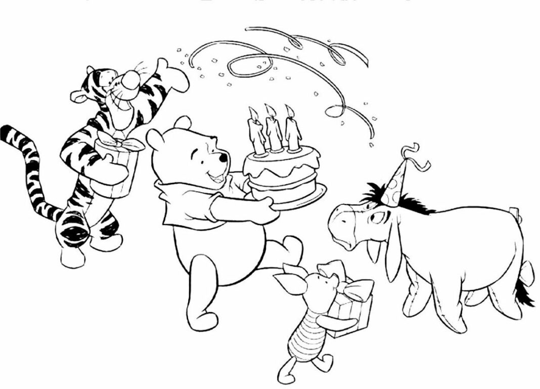 Winnie the Pooh birthday coloring book to print and online