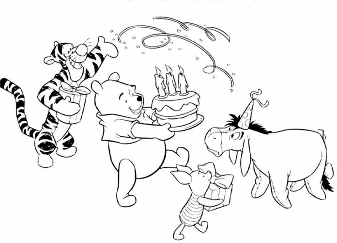 Livro de colorir para impressão do aniversário de Winnie the Pooh