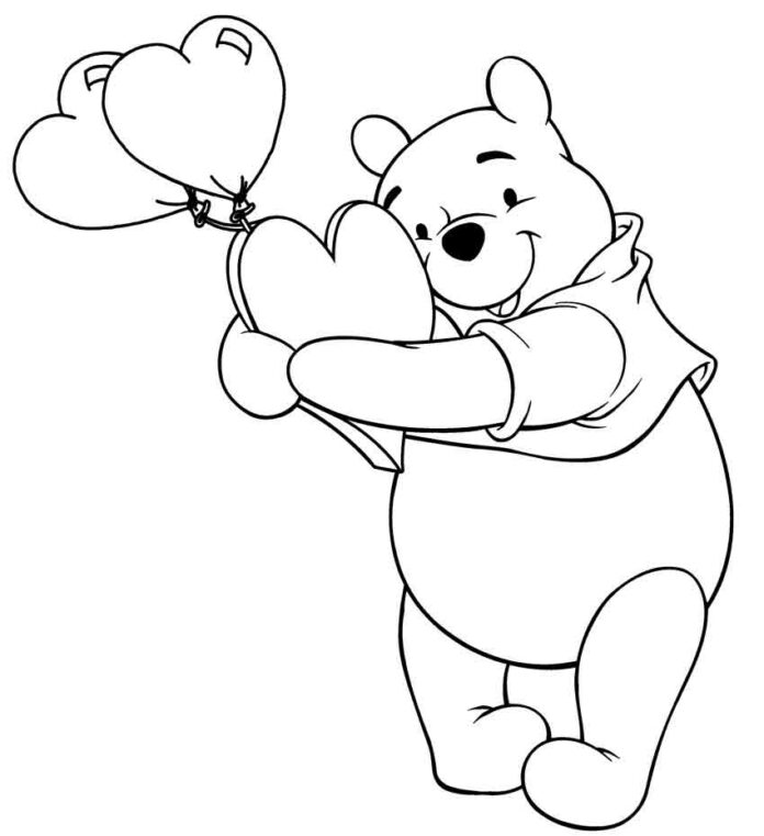 Malebog til Winnie the Pooh med balloner, som kan udskrives