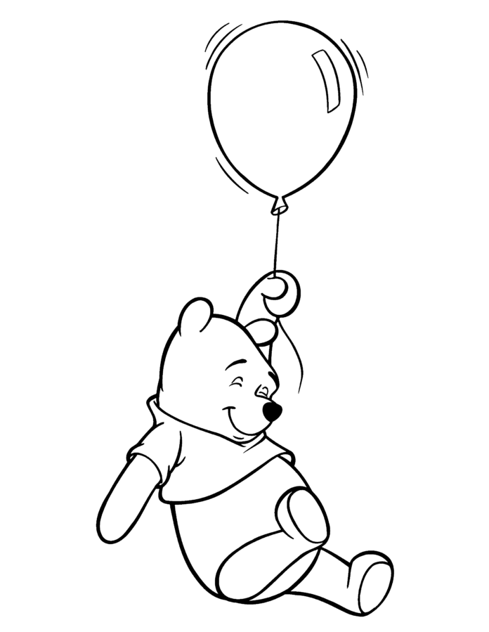 Winnie the Pooh com um livro de colorir balões para imprimir