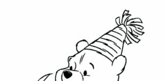 Winnie the Pooh with cake coloring book to print