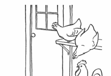 chickens on a perch coloring book to print