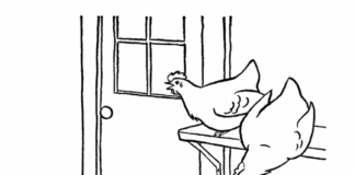 Hühner auf einer Stange Malbuch zum Ausdrucken