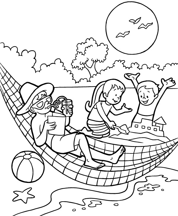 summer and vacation by the water coloring book to print