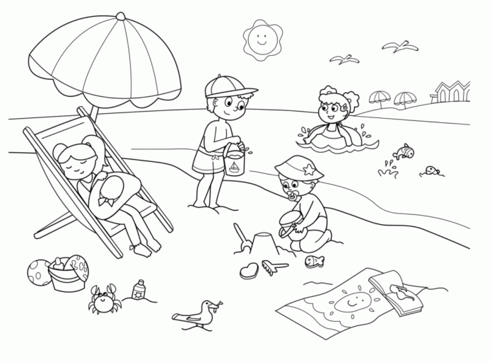 letné plážové omaľovánky na vytlačenie