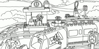 lego city train on rails page à colorier imprimable