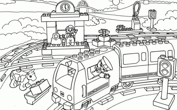lego city train on rails page à colorier imprimable