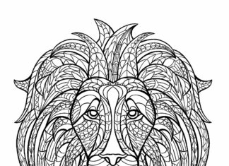 Löwenkopf in Mustern Malbuch zum Ausdrucken