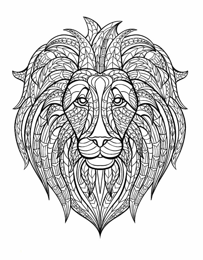 lion head in patterns coloring book to print