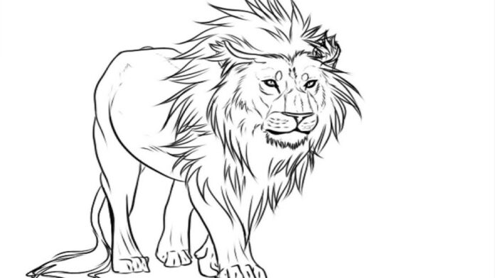 Lev s dlhou hrivou na vyfarbenie k vytlačeniu