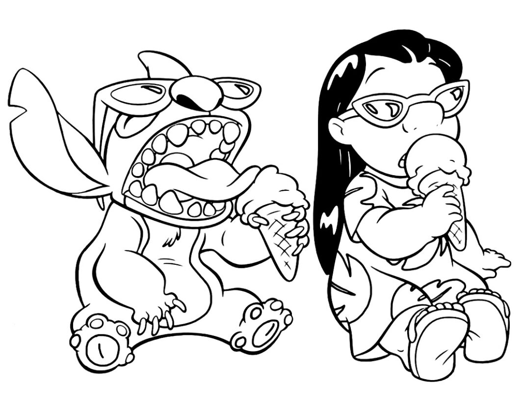 Lilo and stitch coloring book eat ice cream printable and online