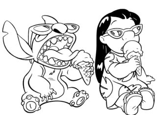 Lilo and stitch eat ice cream coloring book to print