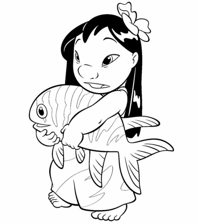 Lilo Has Caught A Fish印刷とオンラインぬりえブック