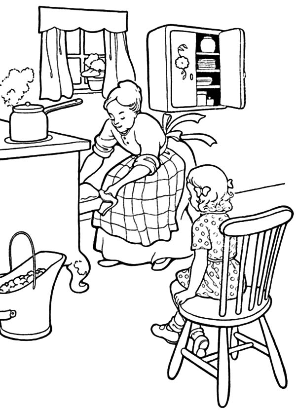 maman et fille cuisinant ensemble livre à colorier à imprimer