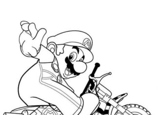 mario on a motorcycle coloring book to print