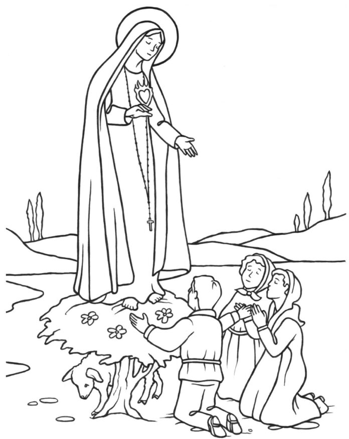 Mária és a gyerekek nyomtatható kifestőkönyv