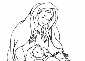mary og baby jesus malebog til udskrivning