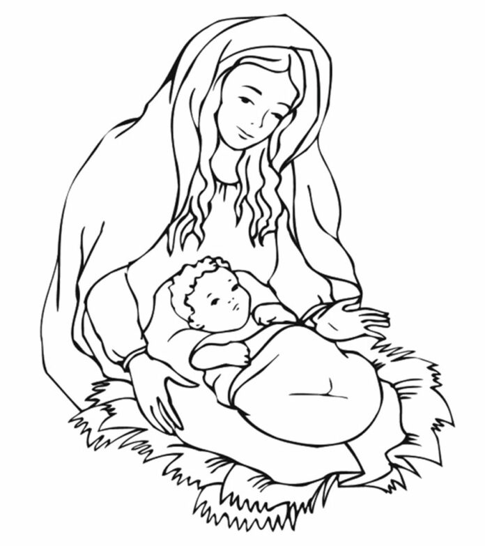 mary and the baby jesus coloring book to print