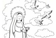 mary with children coloring book to print
