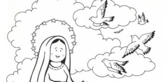 mary with children coloring book to print