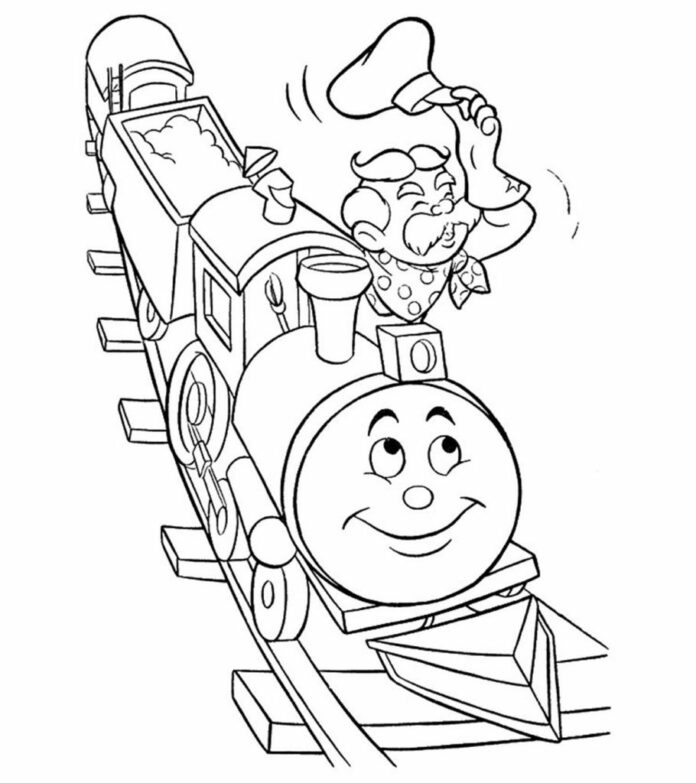train driver with train coloring book to print