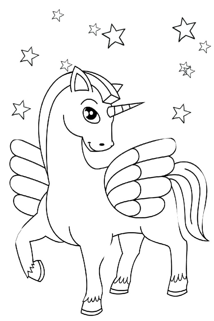 pequeño unicornio y estrellas libro para colorear para imprimir