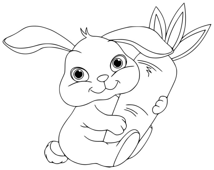 malý králík s mrkví omalovánky k vytisknutí