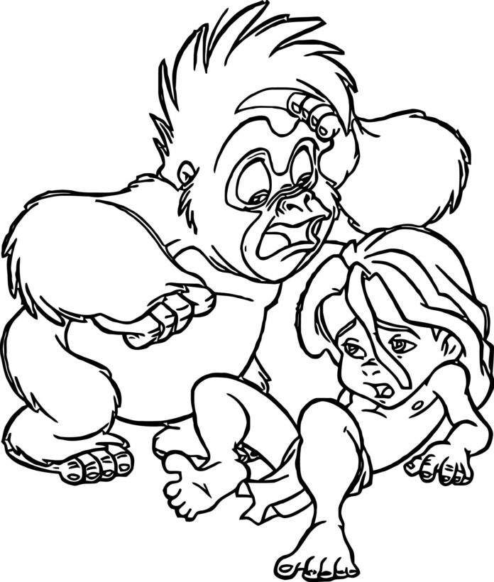 Malý Tarzan a opica na vyfarbovanie k vytlačeniu