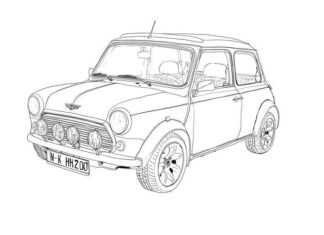 mini cooper with halogens coloring book to print