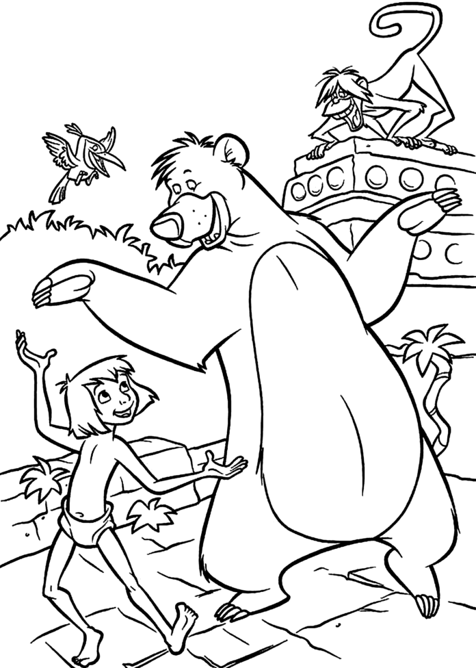 mowgli e baloo dance livro de colorir para imprimir