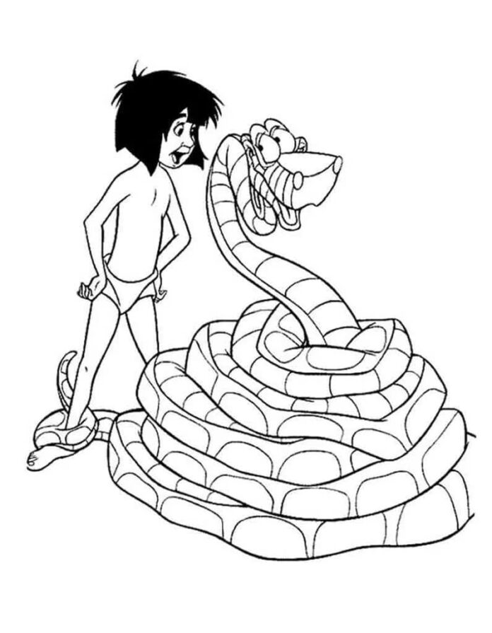 mowgli y la serpiente ka libro para colorear para imprimir