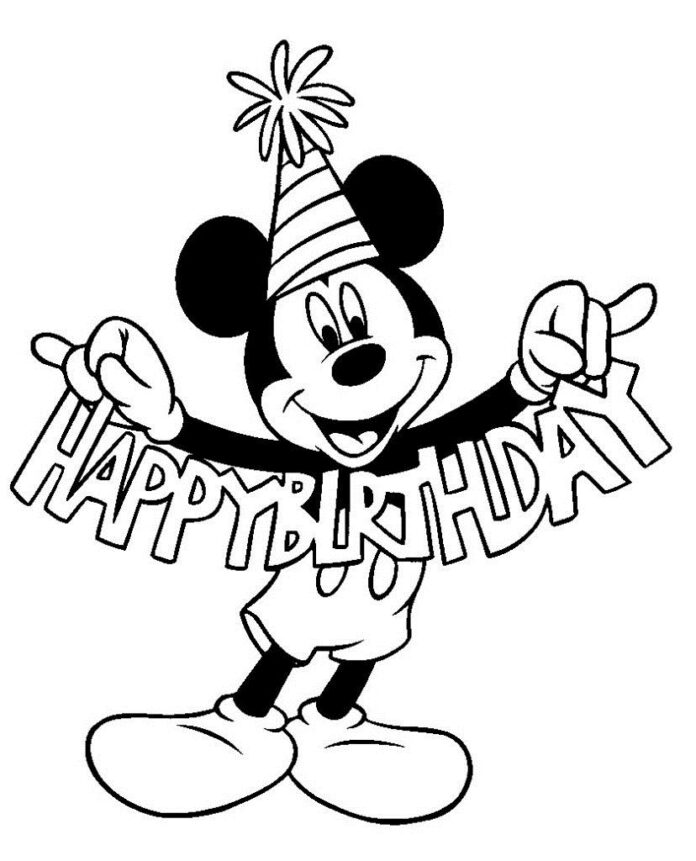Mickey Mouse narodeninové omaľovánky na vytlačenie