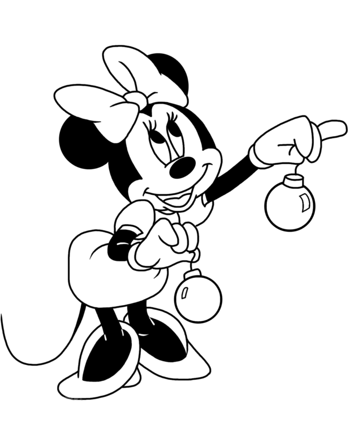 Mickey Mouse obléká vánoční stromek omalovánky k vytisknutí