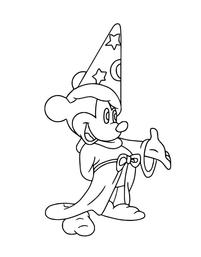 Mickey Mouse v klobúku na vyfarbenie k vytlačeniu