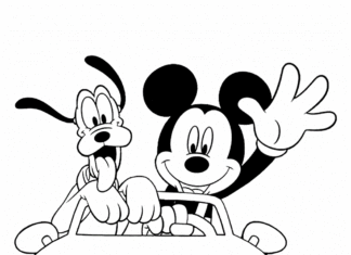 Mickey Mouse v autě omalovánky k vytisknutí