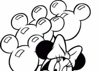 mickey mouse med ballonger som kan skrivas ut och färgläggas