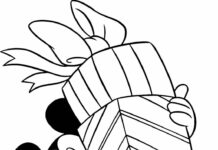 mickey mouse with Christmas presents coloring book to print